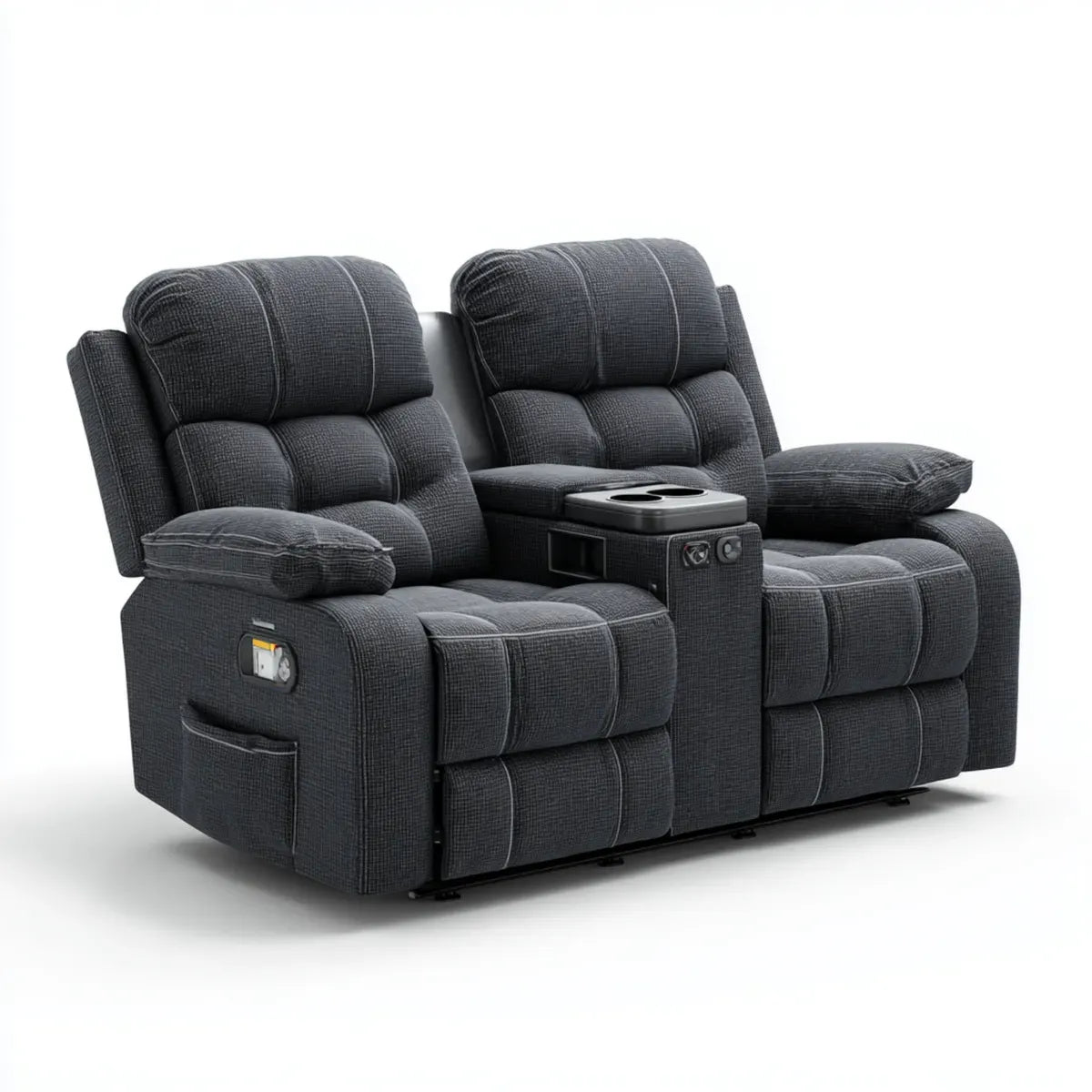 Canapé relax électrique 2 places anthracite en polyester droit 185 x 95 x 104 cm