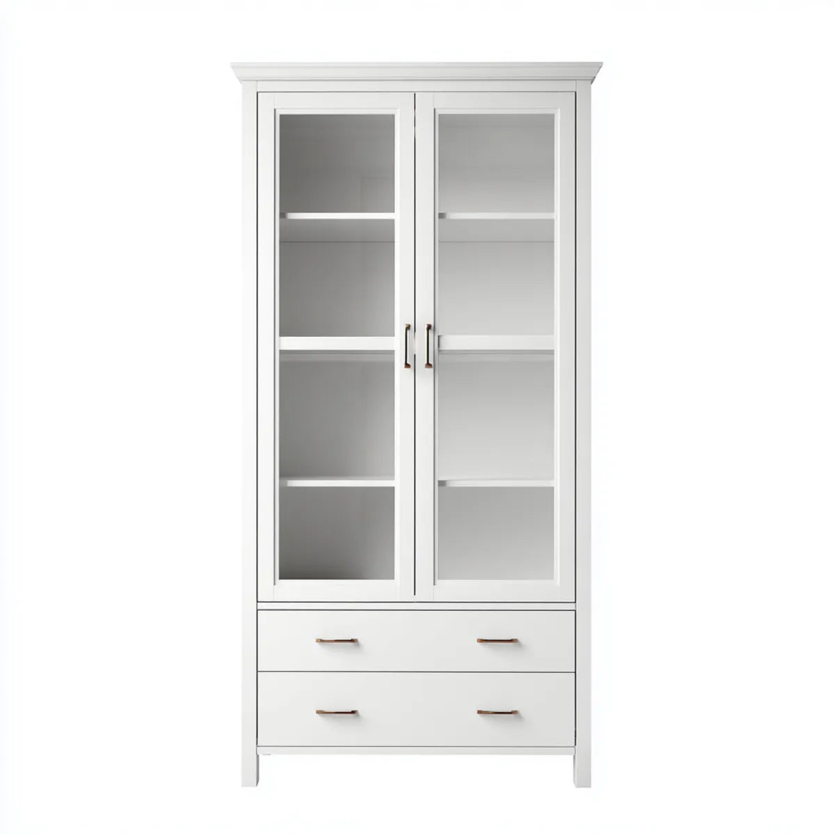 Armoire bibliothèque blanche rectangulaire 90 x 40 x 200 cm en MDF et verre trempé avec 2 portes vitrées et 2 tiroirs
