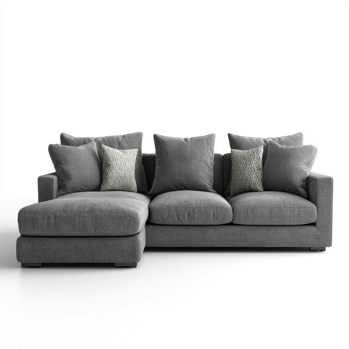 Canapé d'angle gauche 3 places gris en polyester avec méridienne 280 x 170 x 85 cm