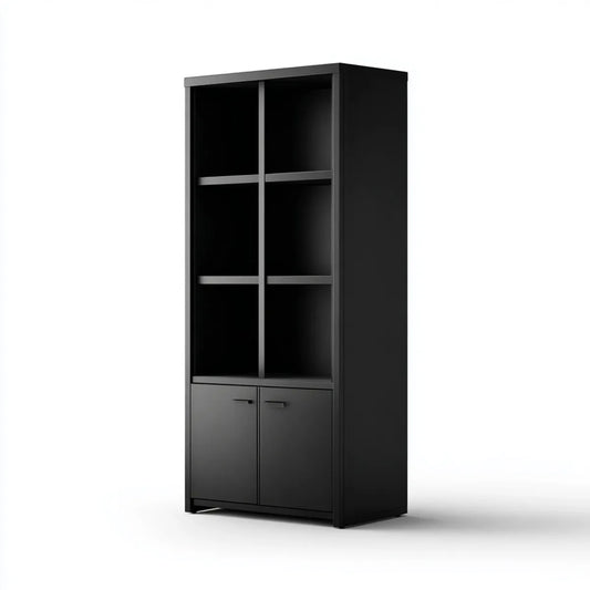 Bibliothèque armoire de bureau noire 80 x 40 x 180 cm en panneaux de particules mélaminés rectangulaire