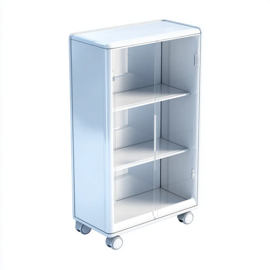 Armoire à livres mobile blanche et transparente 60 x 40 x 110 cm en acier et PMMA rectangulaire