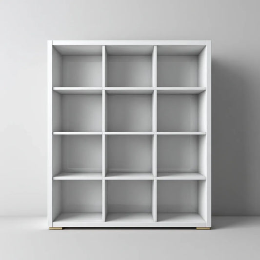 Bibliothèque de bureau à 12 cases blanche en panneau de particules mélaminé rectangulaire 120 x 30 x 160 cm