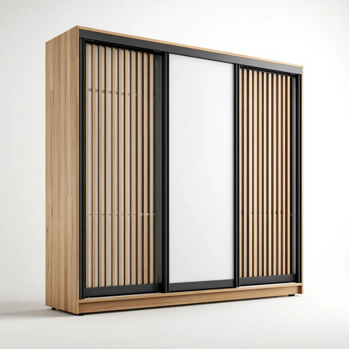 Armoire de chambre à portes coulissantes chêne clair noir et blanc 180 x 60 x 200 cm