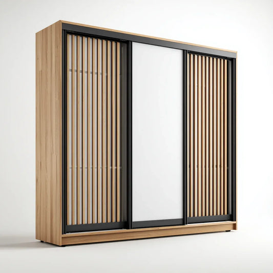 Armoire de chambre à portes coulissantes chêne clair noir et blanc 180 x 60 x 200 cm