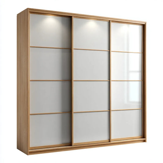 Armoire de chambre à 3 portes coulissantes chêne clair et verre dépoli 180 x 60 x 220 cm rectangulaire