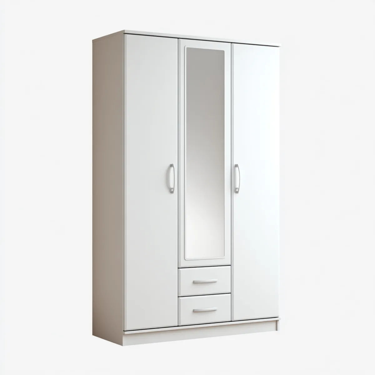 Armoire de chambre 3 portes blanche 120 x 52 x 190 cm en panneaux de particules avec miroir et 2 tiroirs