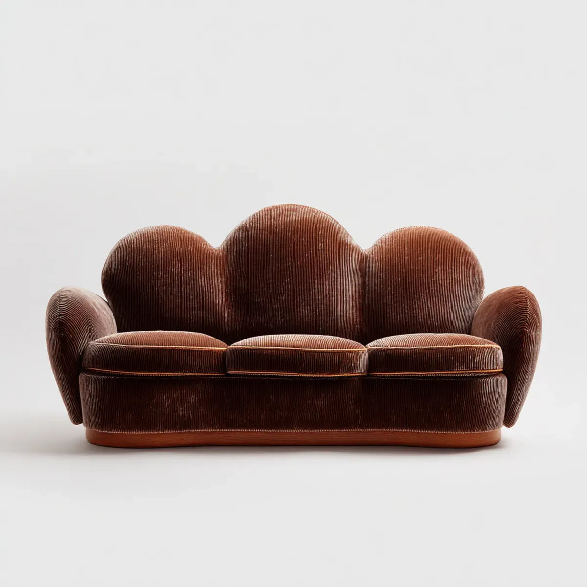 Canapé 3 places marron en velours côtelé de polyester forme nuage 220 x 95 x 85 cm
