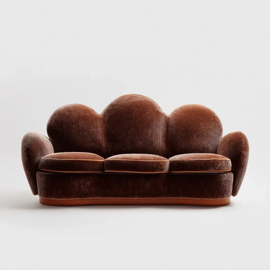 Canapé 3 places marron en velours côtelé de polyester forme nuage 220 x 95 x 85 cm