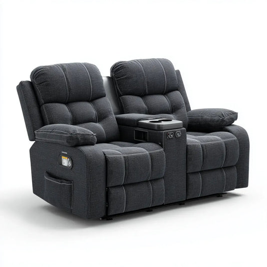 Canapé relax électrique 2 places anthracite en polyester droit 185 x 95 x 104 cm