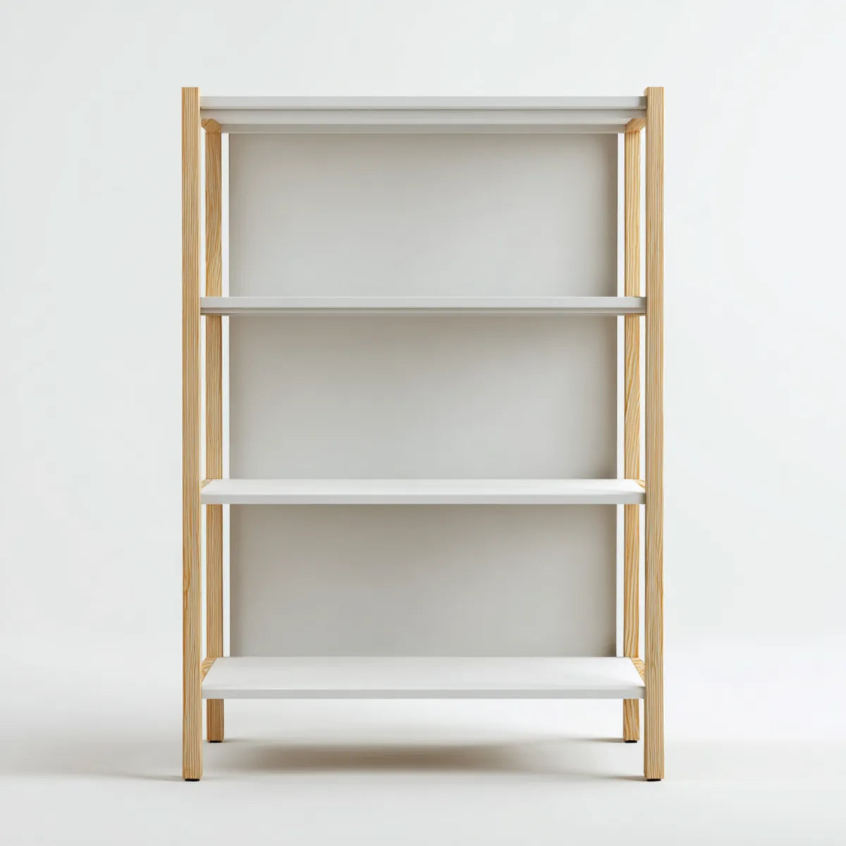 Étagère bibliothèque blanche et pin massif rectangulaire 80 x 30 x 180 cm à 4 niveaux