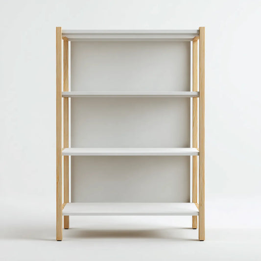 Étagère bibliothèque blanche et pin massif rectangulaire 80 x 30 x 180 cm à 4 niveaux