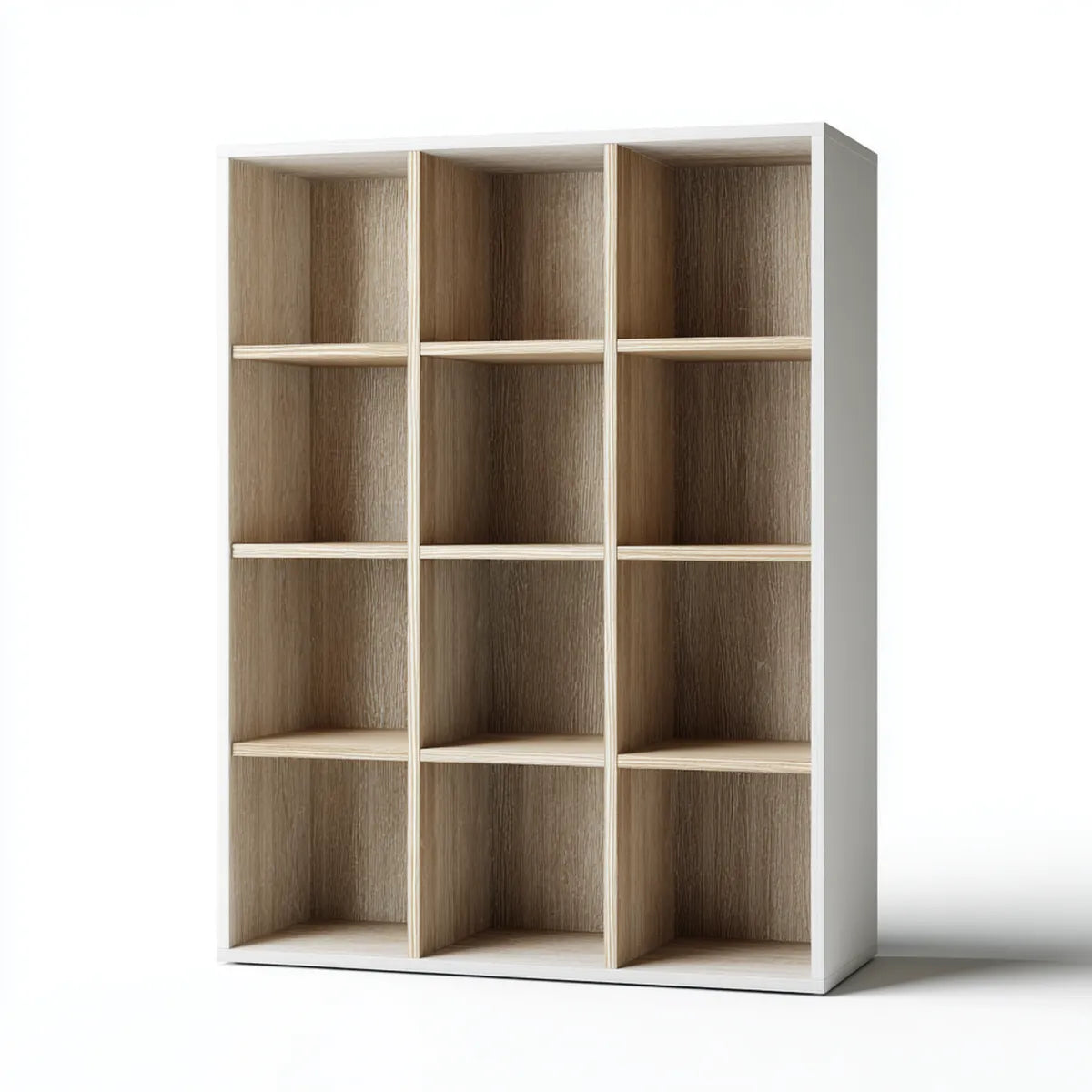 Bibliothèque de bureau ouverte blanc et chêne 90 x 30 x 120 cm en panneaux de particules mélaminés rectangulaire à 12 compartiments