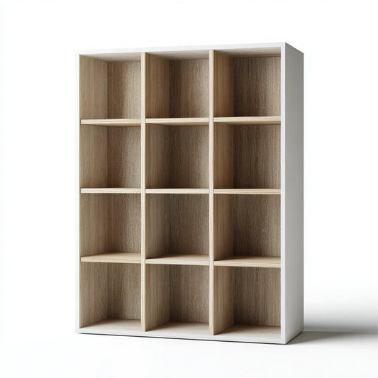 Bibliothèque de bureau ouverte blanc et chêne 90 x 30 x 120 cm en panneaux de particules mélaminés rectangulaire à 12 compartiments