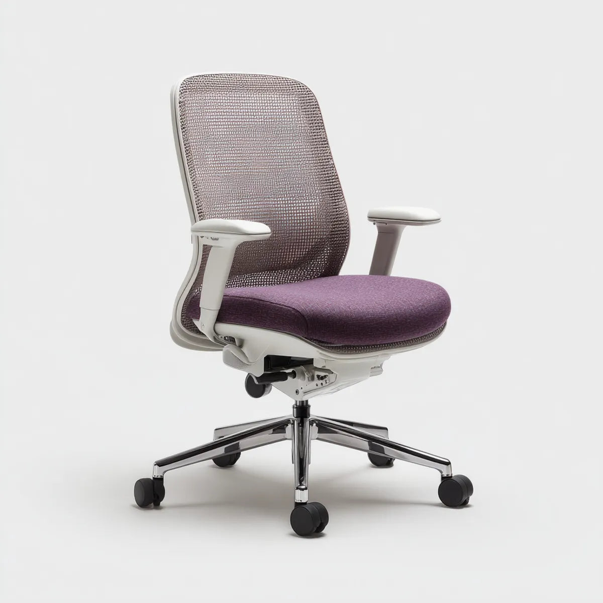 Fauteuil de bureau ergonomique violet et blanc à roulettes 66 x 66 x 116-126 cm en polyester et polyamide