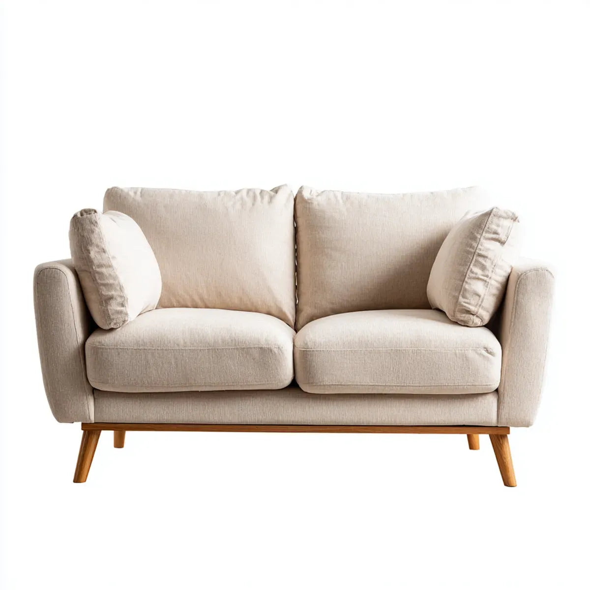 Canapé 2 places beige rectangulaire 160 x 85 x 85 cm en polyester et bois massif