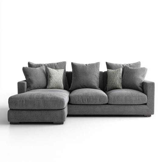 Canapé d'angle gauche 3 places gris en polyester avec méridienne 280 x 170 x 85 cm