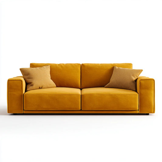Canapé droit 3 places jaune moutarde en velours polyester 220 x 95 x 85 cm