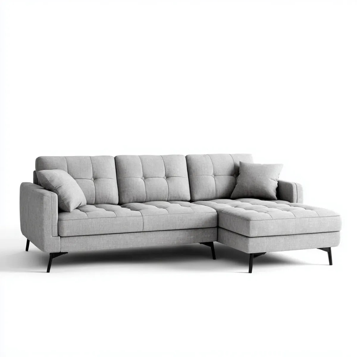Canapé d'angle 3 places gris clair en polyester avec méridienne droite 260 x 160 x 85 cm
