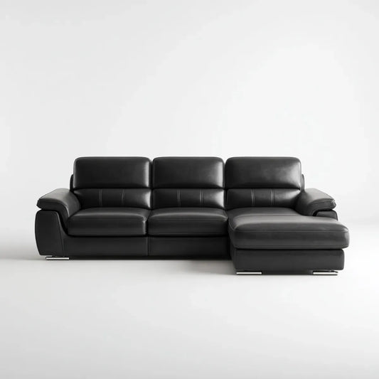 Canapé d'angle droit 3 places noir en cuir synthétique PU 280 x 165 x 88 cm